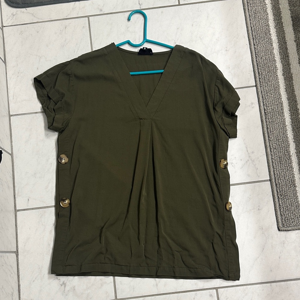 Olive Green Women's Top with Button Accents